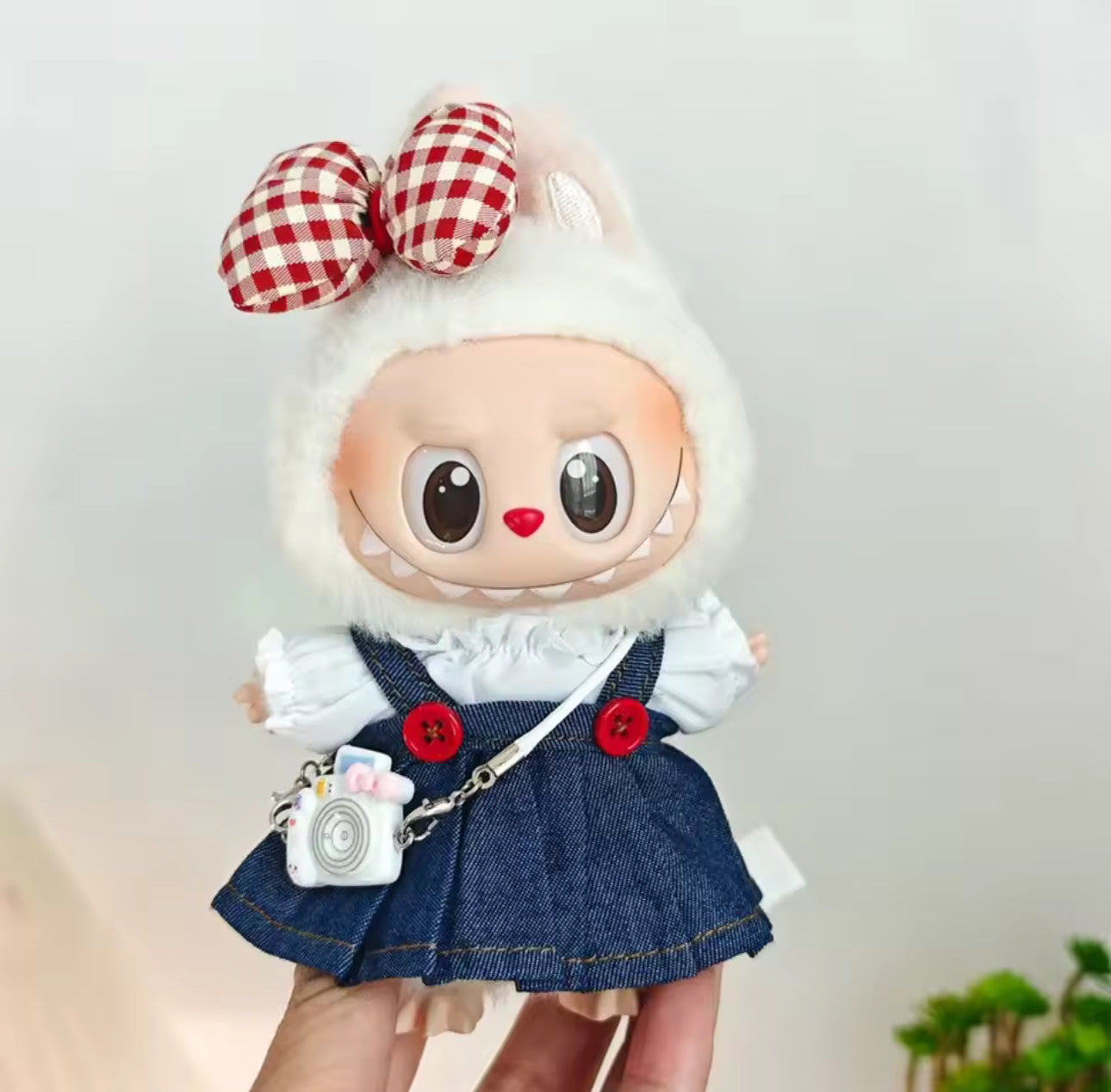 DENIM DRESS AND BOW SET DOLL OUTFIT