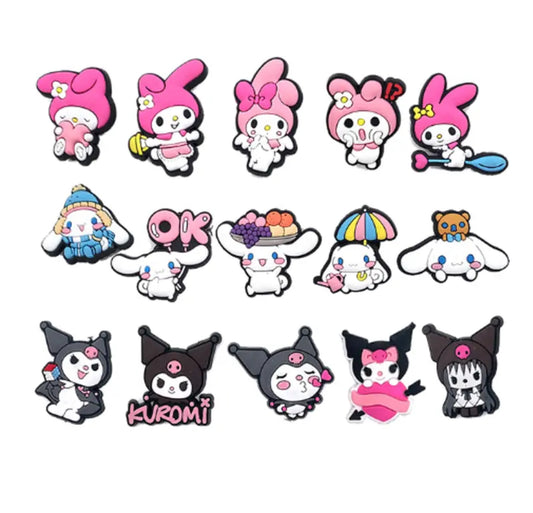 SAN 15PCS CROC CHARMS - MY MELODY, CINNAMAROLL AND KUROMI SET