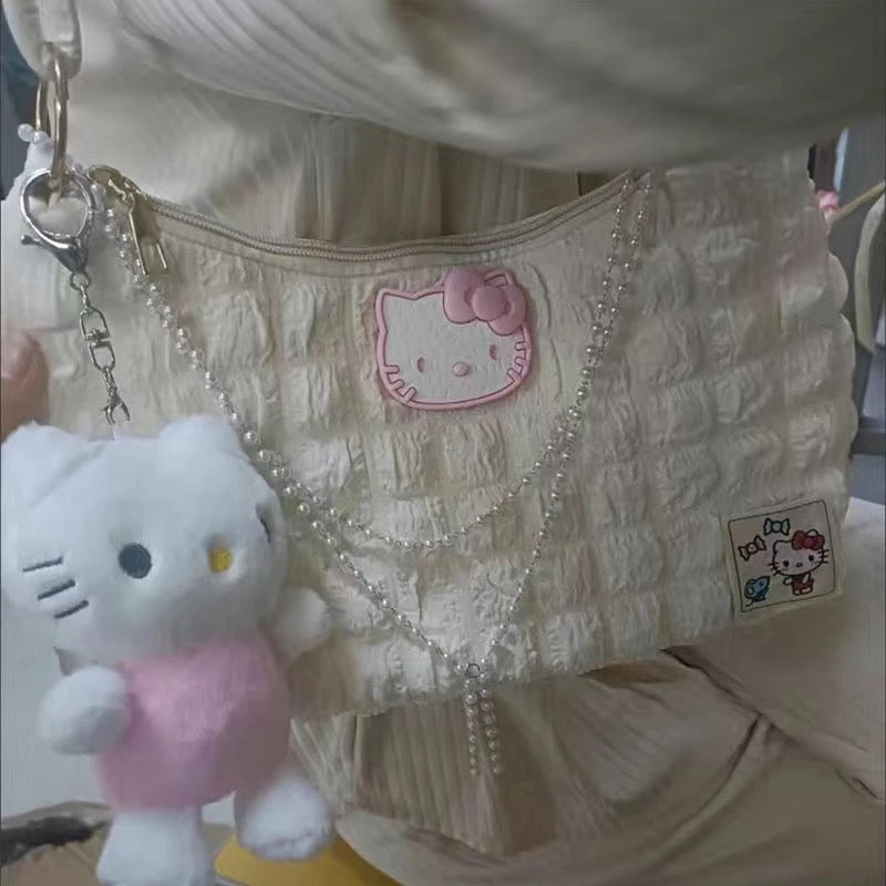 HK WHITE ROUCHED BAG